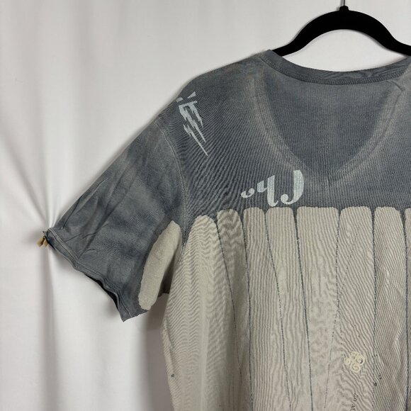 Guess XL Cotton Short Sleeve V Neck Graphic Abstract Paint Floral Tee T Shirt - Picture 7 of 13